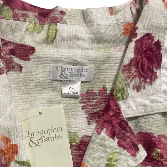NWOT Christopher & Banks Linen Blend Floral Print Ivory Button Lightweight Jacke - Picture 10 of 13